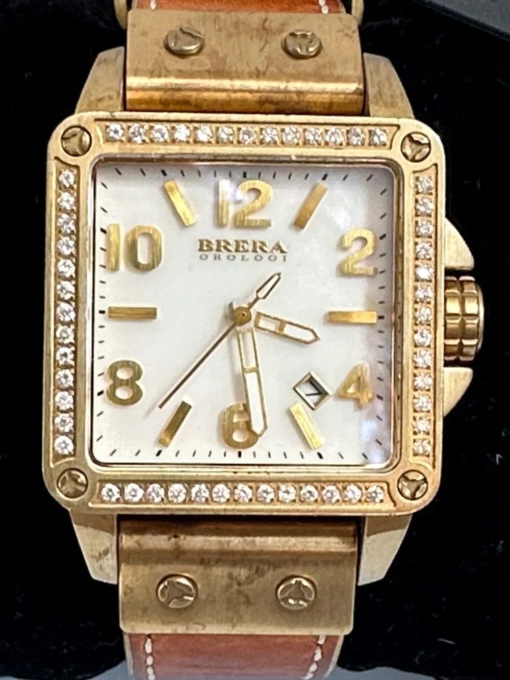 BRERA OROLOGI NEW Gold-Tone Crystal Square Watch